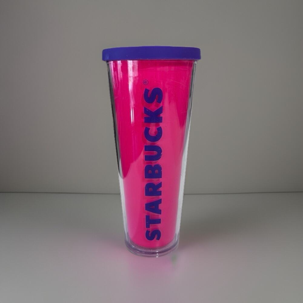 Starbucks 2014 Neon Pink Blue Lid 24oz Tumbler Venti